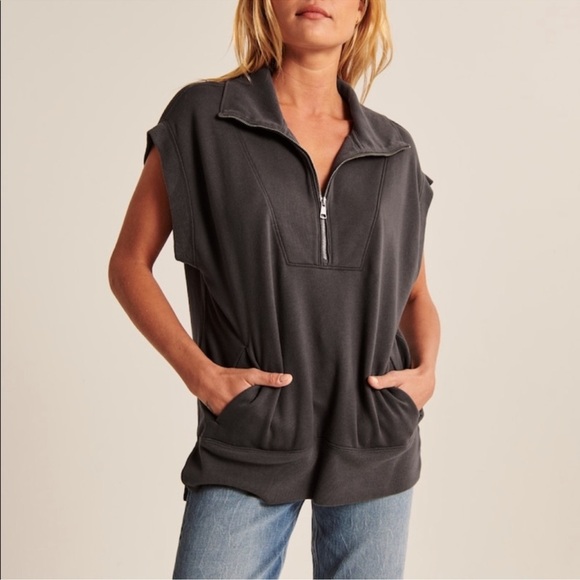 NWT A&F Black Oversized Tunic Half-Zip Sweatshirt - Picture 2 of 7